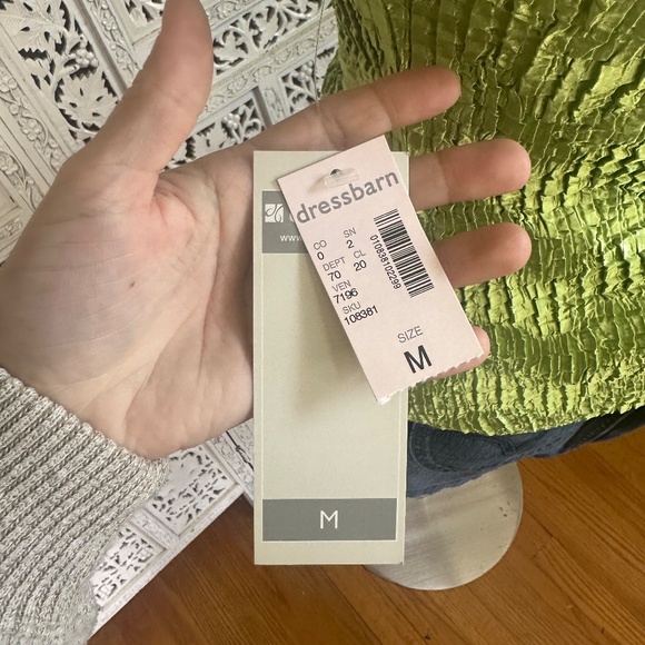 Y2k‎ Dressbarn Bright Kelly Green Crinkle Top With Lace Neckline Sz Medium - Picture 5 of 6